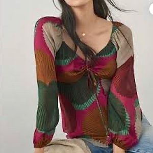 Farm Rio Women’s Top Medium Boho Lined Semi Sheer 3/4 Sleeve